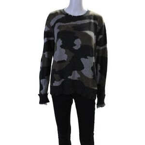 Fate. Womens Round Neck Long Sleeves Distress Pullover Sweater Camouflage Size L